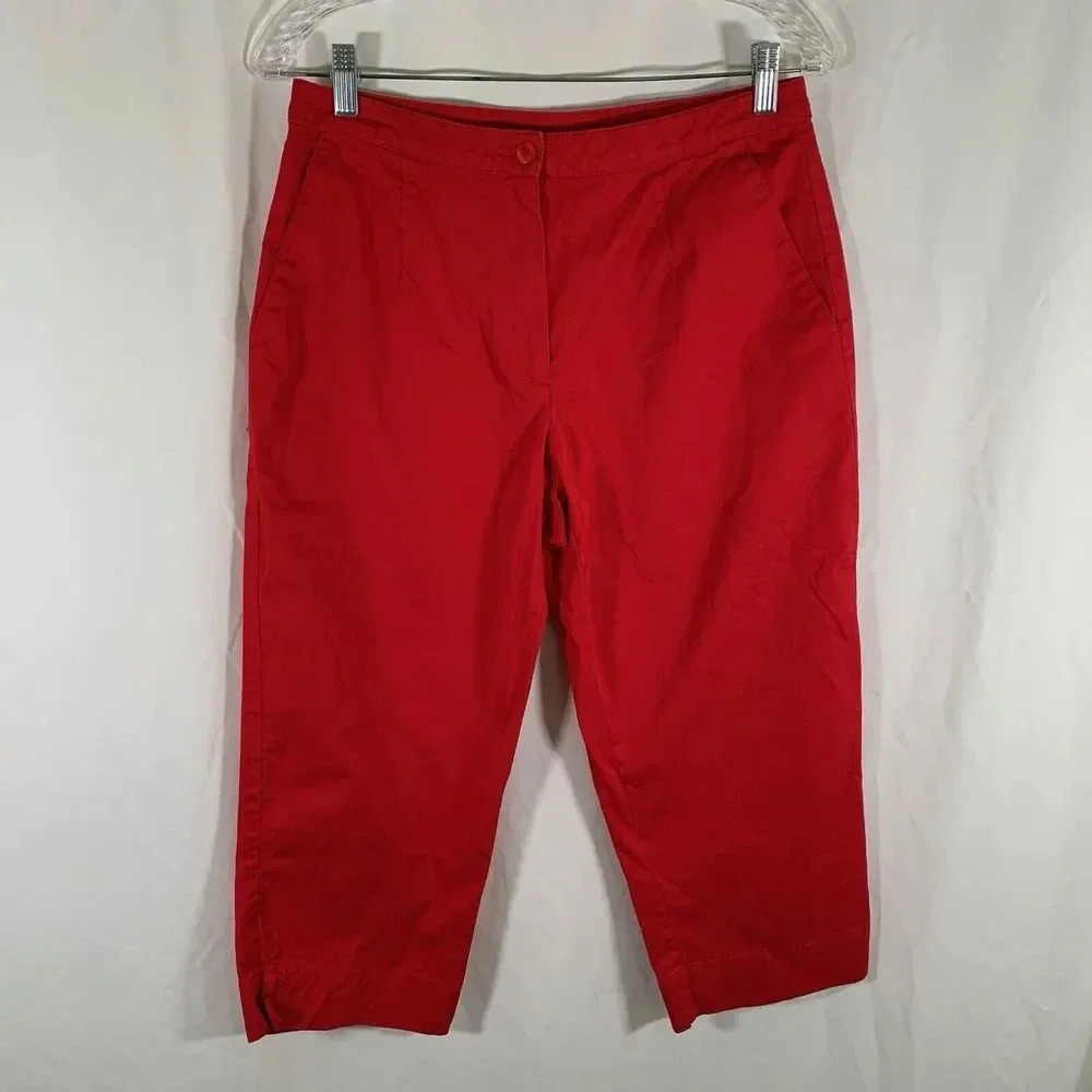 Liz Golf Capris Women's 10 Solid Red Mid Rise Pockets Cotton Blend Liz Claiborne